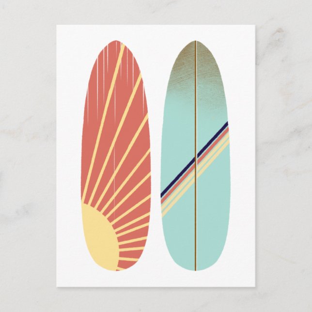 Carte Postale Illustration de planche de surf bleue et rouge coo (Devant)