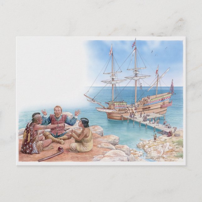 Carte Postale Illustration de Pocahontas et de son père (Devant)