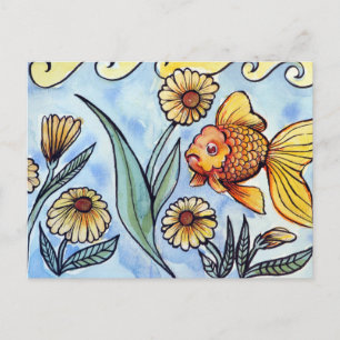 Carte Postale Illustration de poisson rouge fantaisie Oranda