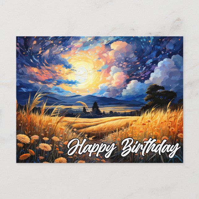 Carte Postale Illustration de prairie panoramique vibrante (Devant)