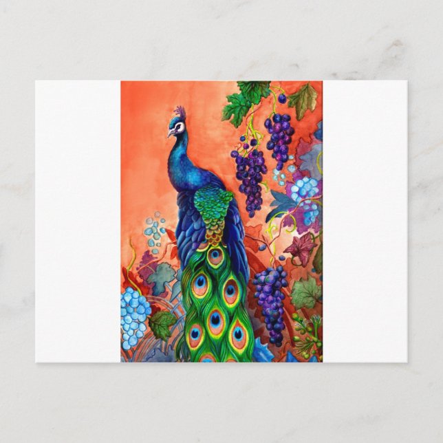 Carte Postale Illustration de raisin de paon (Devant)
