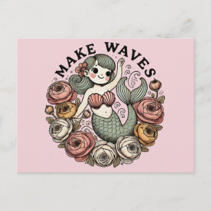 Carte Postale Illustration de sirène faisant des vagues Art de s