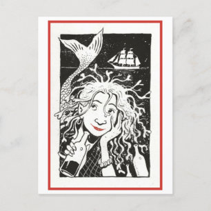Carte Postale Illustration de sirène vintage insouciante