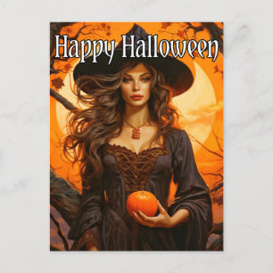 Carte Postale Illustration de sorcière d'automne   Bonne Hallowe