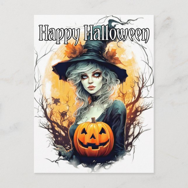 Carte Postale Illustration de sorcière de Salem - Halloween heur (Devant)