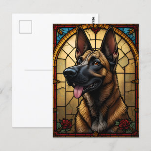 Carte Postale Illustration de style vitrail du Malinois belge