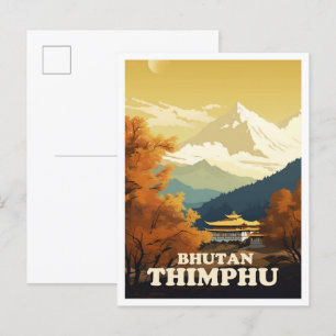 Carte Postale Illustration de Thimphu Bhutan Art Vintage voyage