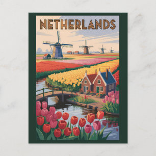 Carte Postale Illustration de tulipes des Pays-Bas Art de voyage
