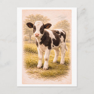 Carte Postale Illustration de vache de style vintage