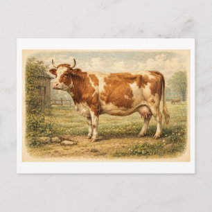Carte Postale Illustration de vache de style vintage