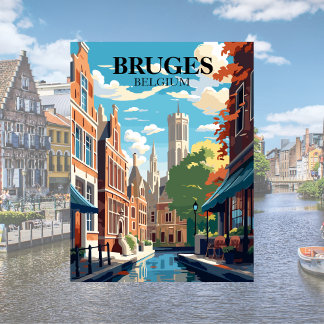 Carte Postale Illustration de voyage à Bruges Belgique