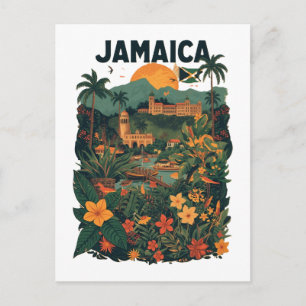 Carte Postale Illustration de voyage à la Jamaïque de style vint