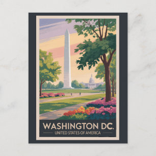 Carte Postale Illustration de voyage à Washington DC Art vintage