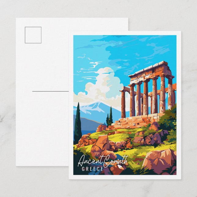Carte Postale Illustration de voyage ancienne Corinth Greece vin (Devant / Derrière)