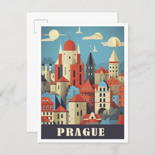 Carte Postale Illustration de voyage Art tchèque Prague