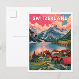 Carte Postale Illustration de voyage artistique en Suisse alpine
