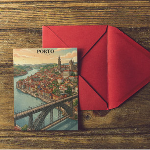Carte Postale Illustration de voyage colorée rétro à Porto Portu