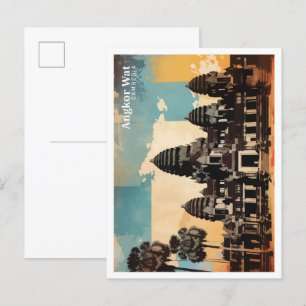 Carte Postale Illustration de voyage d'Angkor Vat Cambodia Pop A