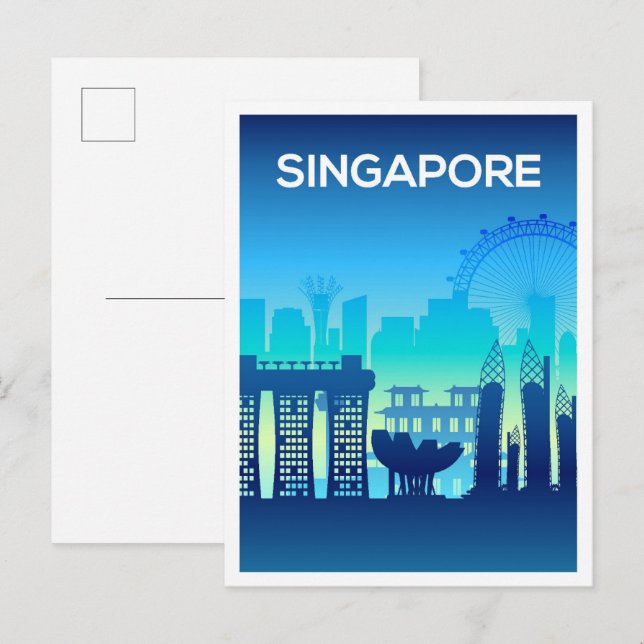 Carte Postale Illustration de voyage d'art à Singapour (Devant / Derrière)