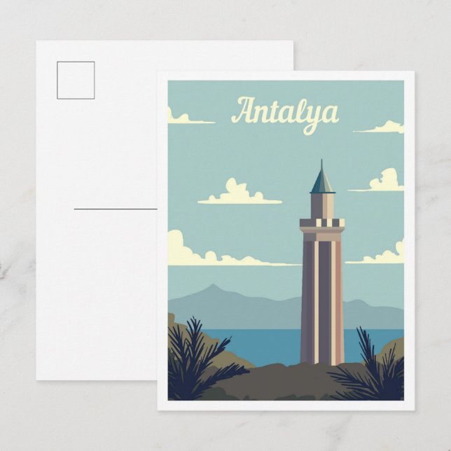 Carte Postale Illustration de voyage d'art d'Antalya Turquie (Devant / Derrière)