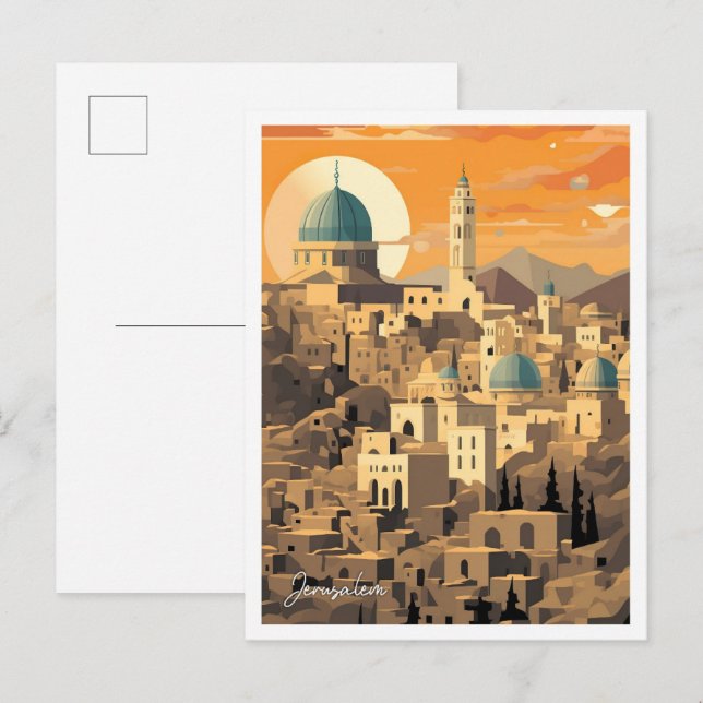 Carte Postale Illustration de voyage d'art de Jérusalem (Devant / Derrière)
