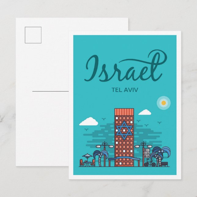 Carte Postale Illustration de voyage d'art de Tel Aviv Israël (Devant / Derrière)
