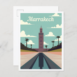 Carte Postale Illustration de voyage d'art Marrakech Maroc