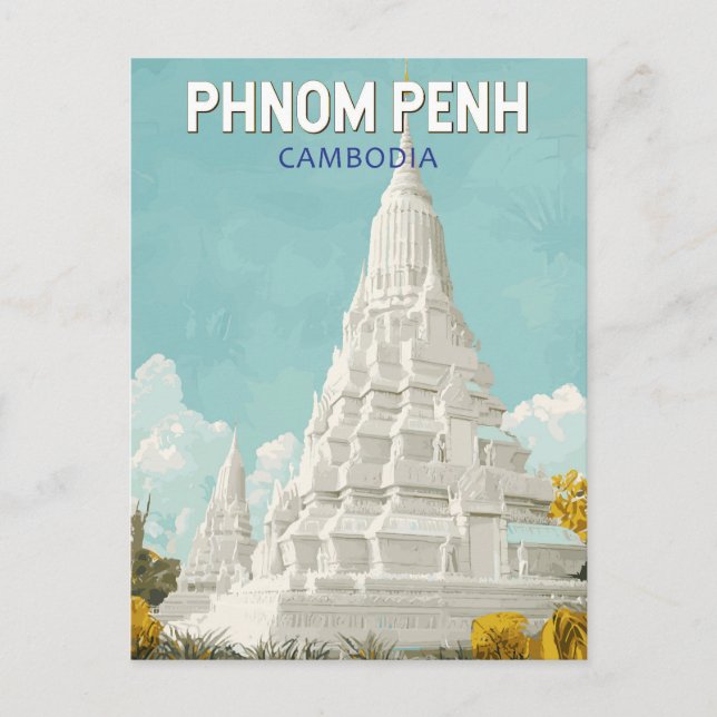 Carte Postale Illustration de voyage d'art rétro à Phnom Penh au (Devant)