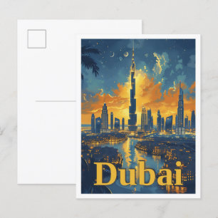 Carte Postale Illustration de voyage d'art Vintage à Dubaï