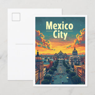 Carte Postale Illustration de voyage d'art Vintage à Mexico