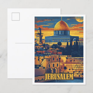 Carte Postale Illustration de voyage d'Art Vintage de Jérusalem