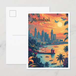 Carte Postale Illustration de voyage d'Art Vintage de Mumbai Ind