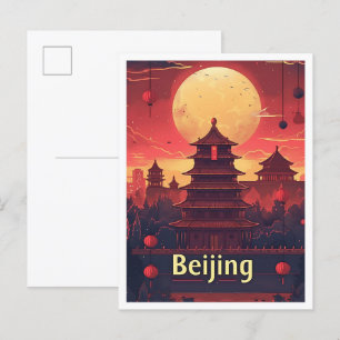 Carte Postale Illustration de voyage d'Art Vintage de Pékin