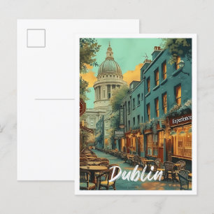Carte Postale Illustration de voyage d'art Vintage Dublin Irland