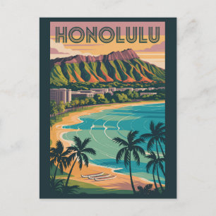 Carte Postale Illustration de voyage d'art vintage Honolulu Hawa