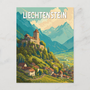 Carte Postale Illustration de voyage d'art vintage Liechtenstein