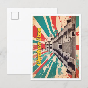 Carte Postale Illustration de voyage de Chichen Itza Mexico Pop 