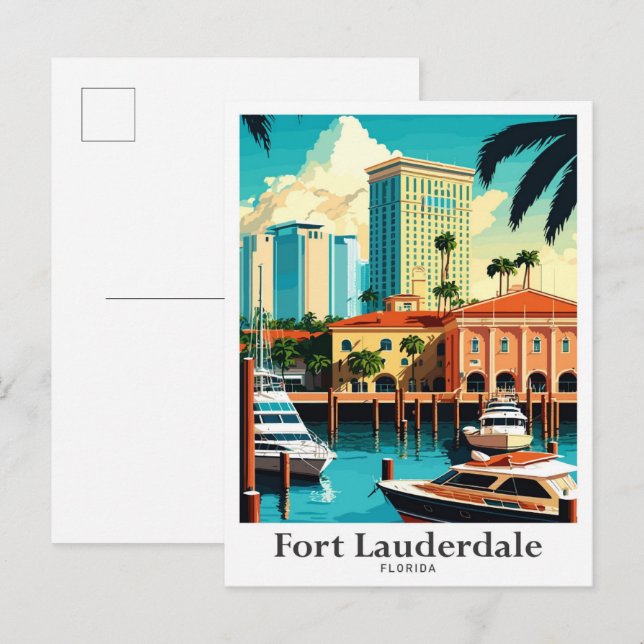 Carte Postale Illustration de voyage de Fort Lauderdale en Flori (Devant / Derrière)