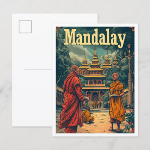 Carte Postale Illustration de voyage de Mandalay Myanmar Vintage
