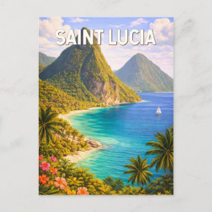 Carte Postale Illustration de voyage de Sainte-Lucie Art vintage