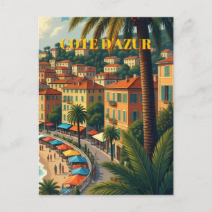Carte Postale Illustration de voyage de style vintage Cote D'Azu