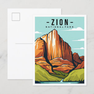 Carte Postale Illustration de voyage du Parc national de Zion Ut