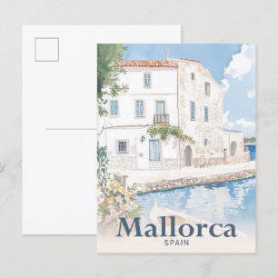 Carte Postale Illustration de voyage en aquarelle de Mallorca Es