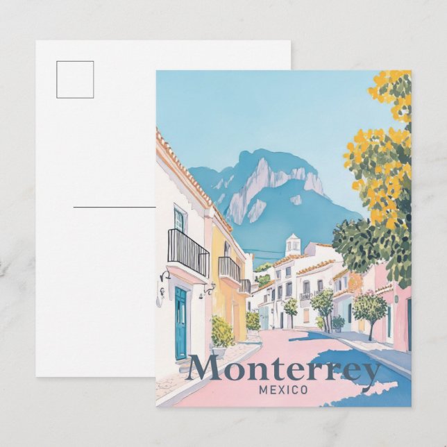 Carte Postale Illustration de voyage en aquarelle Monterrey Mexi (Devant / Derrière)