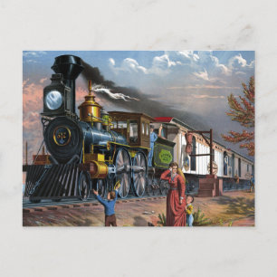 Carte Postale Illustration de voyage en train de courrier vintag
