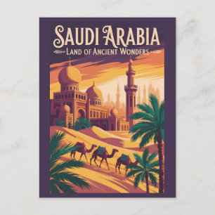 Carte Postale Illustration de voyage rétro sur le désert d'Arabi