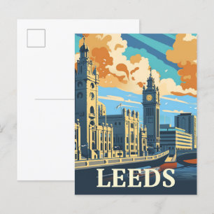 Carte Postale Illustration de voyage Retro Vintage de Leeds Angl