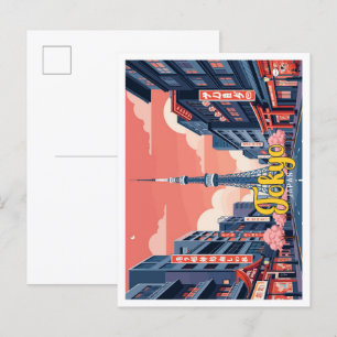 Carte Postale Illustration de voyage Tokyo Japon Pop Art