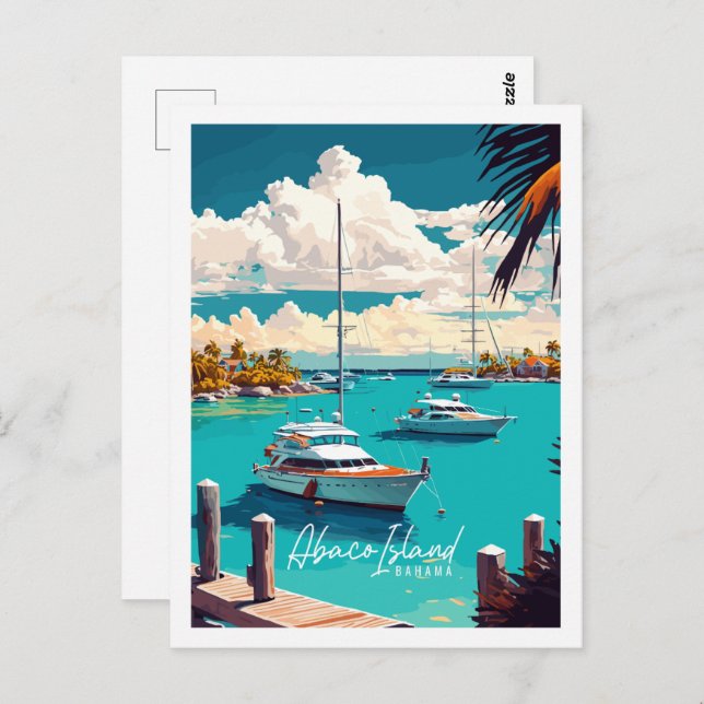 Carte Postale Illustration de voyage vintage Abaco Island Bahama (Devant / Derrière)