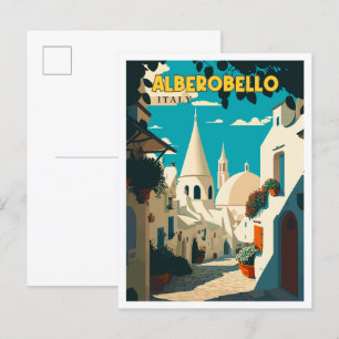 Carte Postale Illustration de voyage vintage Alberobello Italie